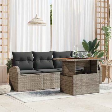 vidaXL Sodo Sofų Rinkinys su saugykla 5 pcs Pilka Poli ratanas