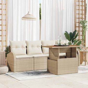 vidaXL Sodo Sofų Rinkinys su saugykla 5 pcs Smėlio Poli ratanas