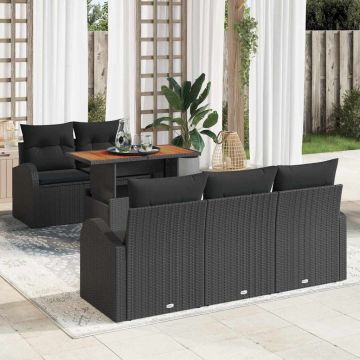 vidaXL Sodo Sofų Rinkinys su saugykla 6 pcs Juoda Poli ratanas