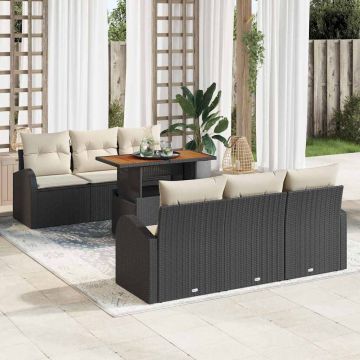 vidaXL Sodo Sofų Rinkinys su saugykla 7 pcs Juoda Poli ratanas