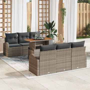 vidaXL Sodo Sofų Rinkinys su saugykla 7 pcs Pilka Poli ratanas