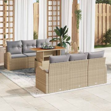 vidaXL Sodo Sofų Rinkinys su saugykla 7 pcs Smėlio Poli ratanas