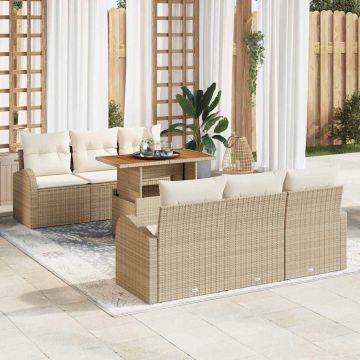vidaXL Sodo Sofų Rinkinys su saugykla 7 pcs Smėlio Poli ratanas