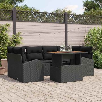 vidaXL Sodo Sofų Rinkinys su saugykla 7 pcs Juoda Poli ratanas