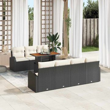 vidaXL Sodo Sofų Rinkinys su saugykla 8 pcs Juoda Poli ratanas