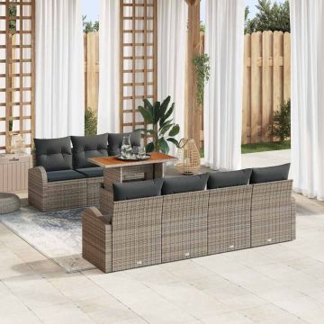 vidaXL Sodo Sofų Rinkinys su saugykla 8 pcs Pilka Poli ratanas