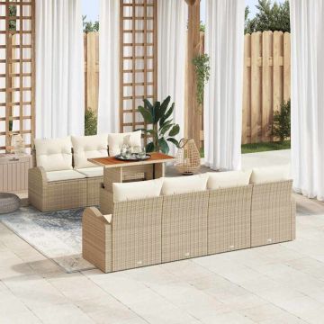 vidaXL Sodo Sofų Rinkinys su saugykla 8 pcs Smėlio Poli ratanas