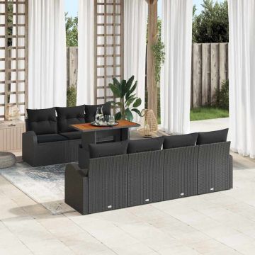 vidaXL Sodo Sofų Rinkinys su saugykla 8 pcs Juoda Poli ratanas