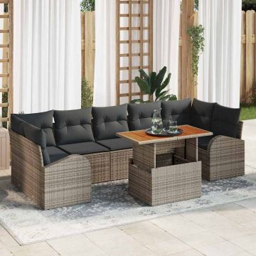vidaXL Sodo Sofų Rinkinys su saugykla 8 pcs Pilka Poli ratanas