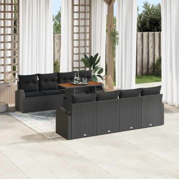 vidaXL Sodo Sofų Rinkinys su saugykla 9 pcs Juoda Poli ratanas