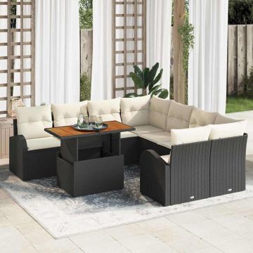 vidaXL Sodo Sofų Rinkinys su saugykla 9 pcs Juoda Poli ratanas