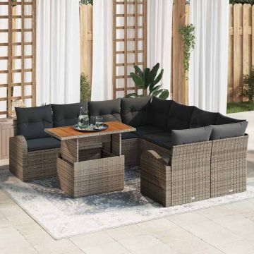 vidaXL Sodo Sofų Rinkinys su saugykla 9 pcs Pilka Poli ratanas