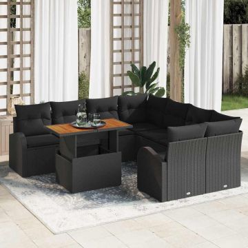 vidaXL Sodo Sofų Rinkinys su saugykla 9 pcs Juoda Poli ratanas