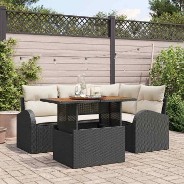 vidaXL Sodo Sofų Rinkinys su saugykla 5 pcs Juoda Poli ratanas