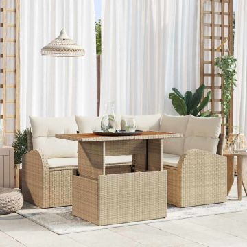 vidaXL Sodo Sofų Rinkinys su saugykla 5 pcs Smėlio Poli ratanas