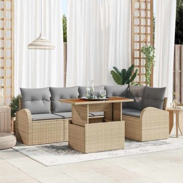 vidaXL Sodo Sofų Rinkinys su saugykla 6 pcs Smėlio Poli ratanas