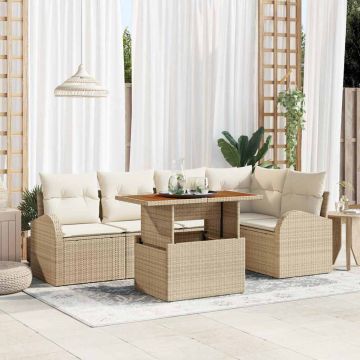 vidaXL Sodo Sofų Rinkinys su saugykla 6 pcs Smėlio Poli ratanas
