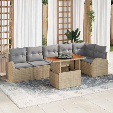vidaXL Sodo Sofų Rinkinys su saugykla 7 pcs Smėlio Poli ratanas