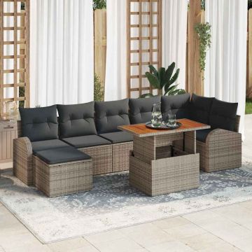 vidaXL Sodo Sofų Rinkinys su saugykla 8 pcs Pilka Poli ratanas