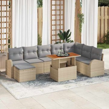 vidaXL Sodo Sofų Rinkinys su saugykla 9 pcs Smėlio Poli ratanas