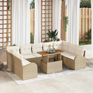 vidaXL Sodo Sofų Rinkinys su saugykla 10 pcs Smėlio Poli ratanas