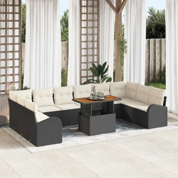 vidaXL Sodo Sofų Rinkinys su saugykla 11 pcs Juoda Poli ratanas