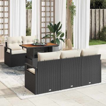 vidaXL Sodo Sofų Rinkinys su saugykla 6 pcs Juoda Poli ratanas