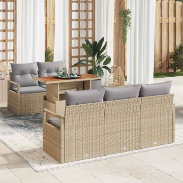 vidaXL Sodo Sofų Rinkinys su saugykla 6 pcs Smėlio Poli ratanas