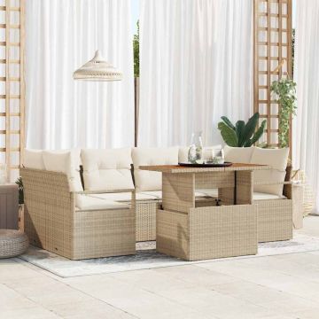 vidaXL Sodo Sofų Rinkinys su saugykla 7 pcs Smėlio Poli ratanas