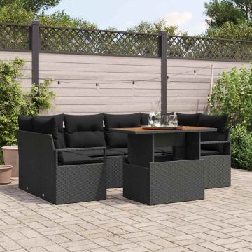 vidaXL Sodo Sofų Rinkinys su saugykla 7 pcs Juoda Poli ratanas