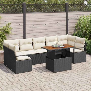 vidaXL Sodo Sofų Rinkinys su saugykla 8 pcs Juoda Poli ratanas
