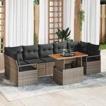 vidaXL Sodo Sofų Rinkinys su saugykla 8 pcs Pilka Poli ratanas