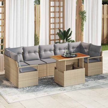 vidaXL Sodo Sofų Rinkinys su saugykla 8 pcs Smėlio Poli ratanas