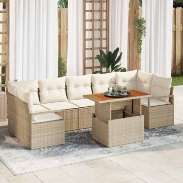 vidaXL Sodo Sofų Rinkinys su saugykla 8 pcs Smėlio Poli ratanas