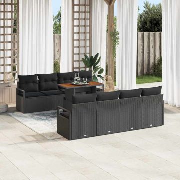 vidaXL Sodo Sofų Rinkinys su saugykla 9 pcs Juoda Poli ratanas