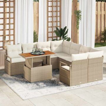 vidaXL Sodo Sofų Rinkinys su saugykla 9 pcs Smėlio Poli ratanas