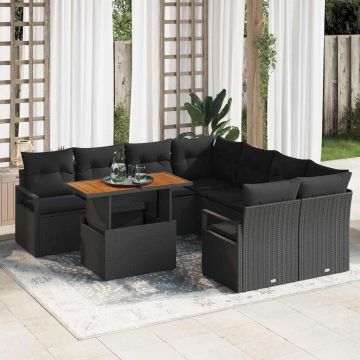 vidaXL Sodo Sofų Rinkinys su saugykla 9 pcs Juoda Poli ratanas