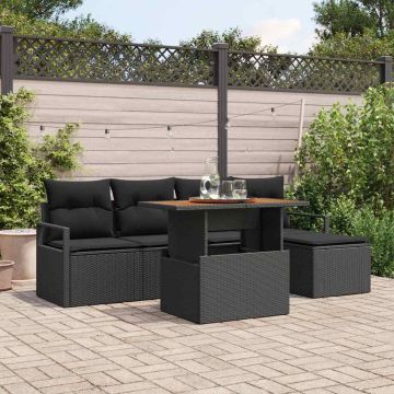vidaXL Sodo Sofų Rinkinys su saugykla 6 pcs Juoda Poli ratanas