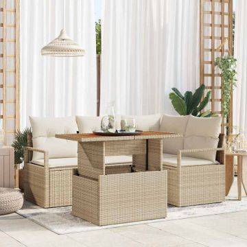 vidaXL Sodo Sofų Rinkinys su saugykla 5 pcs Smėlio Poli ratanas