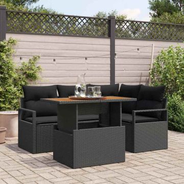 vidaXL Sodo Sofų Rinkinys su saugykla 5 pcs Juoda Poli ratanas