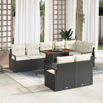 vidaXL Sodo Sofų Rinkinys su saugykla 9 pcs Juoda Poli ratanas