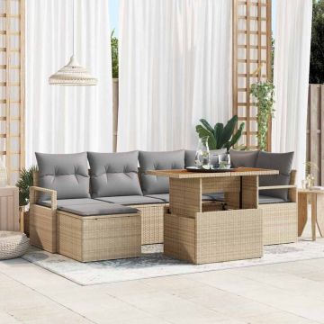 vidaXL Sodo Sofų Rinkinys su saugykla 7 pcs Smėlio Poli ratanas