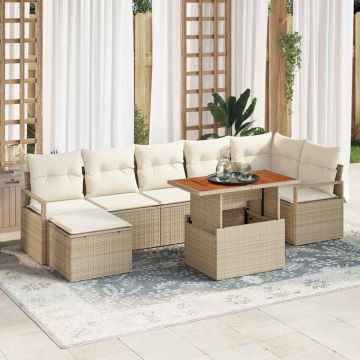 vidaXL Sodo Sofų Rinkinys su saugykla 8 pcs Smėlio Poli ratanas