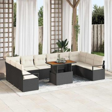 vidaXL Sodo Sofų Rinkinys su saugykla 11 pcs Juoda Poli ratanas
