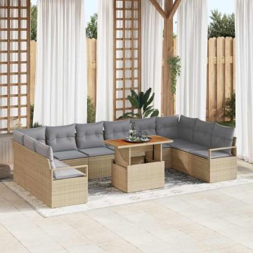 vidaXL Sodo Sofų Rinkinys su saugykla 11 pcs Smėlio Poli ratanas