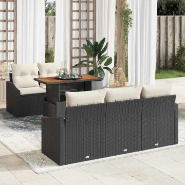 vidaXL Sodo Sofų Rinkinys su saugykla 6 pcs Juoda Poli ratanas