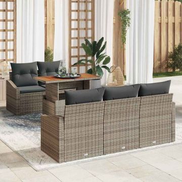 vidaXL Sodo Sofų Rinkinys su saugykla 6 pcs Pilka Poli ratanas