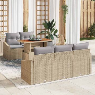 vidaXL Sodo Sofų Rinkinys su saugykla 6 pcs Smėlio Poli ratanas
