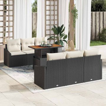 vidaXL Sodo Sofų Rinkinys su saugykla 7 pcs Juoda Poli ratanas