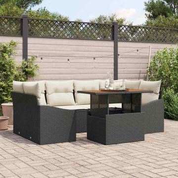 vidaXL Sodo Sofų Rinkinys su saugykla 7 pcs Juoda Poli ratanas